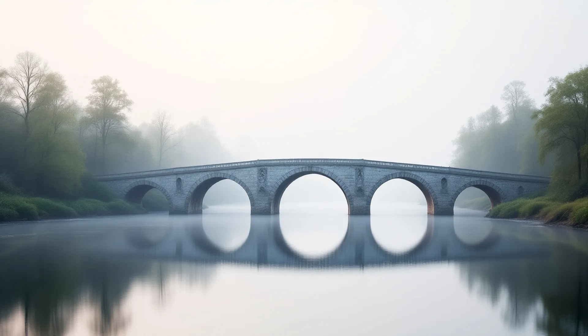 An old ivory-white stone bridge with a single round arch over a calm river at dawn, MoneyIvory personal loan requests $100 to $5,000